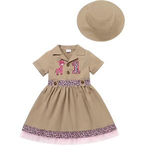 Newborn Baby Girls 1st Birthday Outfits Giraffe Theme Birthday Short Sleeve Ruffle Tulle Dress and Hat