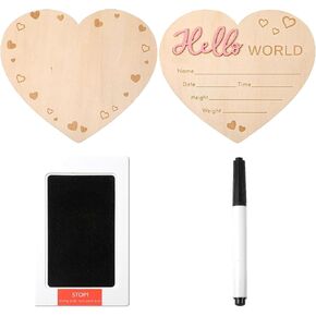 Lusofie Baby Announcement Sign, Wooden Hello World Newborn Sign, Baby Name Sign With Ink and Marker Pen, Heart Shape Birth Announcement Sign For Hospital