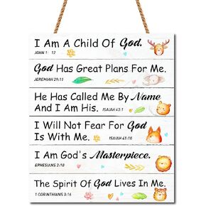 I am A Child of God Kid Bible Wooden Wall Hanging Sign,Prayerful Words for Kids Room,Boys Hanging Wall Decals for Christian Kids Bedroom Nursery Decor