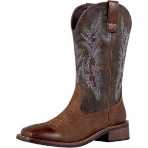 SheSole Women's Cowboy Boots Square Toe Wide Calf Cowgirl Boots Fashion Country Western Shoes