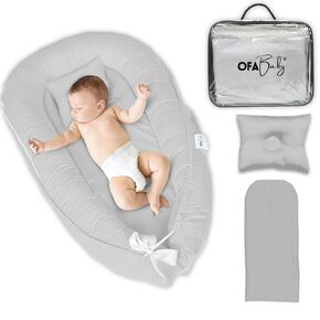 Baby Lounger for Newborn, Infant Lounger Nest Pillow with Soft Foam Mat, 0-24 Months - Breathable & Soft Mercerized Cotton Baby Nest Cover - Portable Baby Lounger Nest for Home and Travel