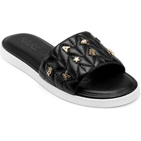 KARL LAGERFELD Women's Cushioned Insole Everyday Carenza Studs-Flat Sandal Slide