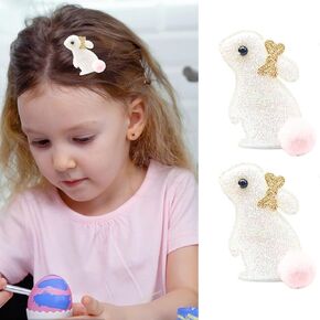 2Pcs Easter Hair Clips Glitter Bunny Designs, Cute White Bunny Hairpins Holiday Hair Barrettes Stylish Hair Accessories for Girls