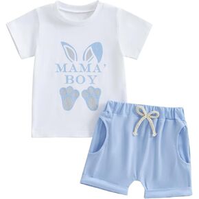Neutral Outfit Baby Boy Girl Easter Rabbit Clothes Bunny T-shirt Grid Shorts Pants Set Infant Easter Outfit