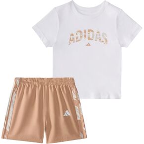 adidas baby-boys Short Sleeve Cotton Tee Shirt and Camo 3-stripe Woven Short Set