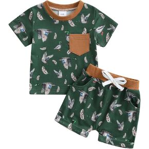 Hunting Toddler Baby Boy Clothes Mallard Duck Print Short Sleeve T-Shirt and Shorts Set Casual Summer Outfit 2Pcs