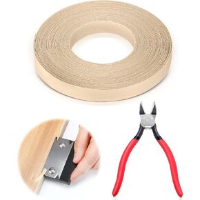 Lasnten 3 Pcs Birch Edge Banding, 3/4 Inch x 50ft, roll of Veneer Pre-glued Flexible with Trimmer and Flush Cut Pliers 8 Inch Wood Tape Banding for Carpentry and Woodworking Furniture Restoration