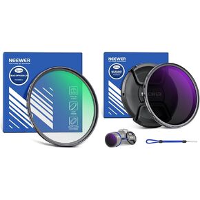 NEEWER 72mm Black Diffusion 1/4 Filter Dreamy Soft Cinematic Effect Filter and ND2-400 (1-9 Stops) Variable ND Filter with Lens Cap, Lanyard, Cleaning Cloth
