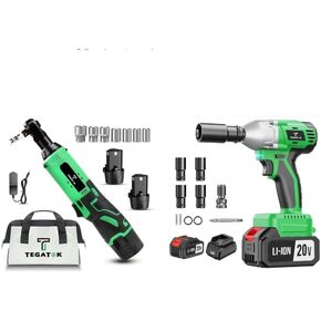 Cordless Impact Wrench, 320Ft-lbs(430N.m) Brushless 1/2 Impact Gun & Electric Ratchet Wrench Set