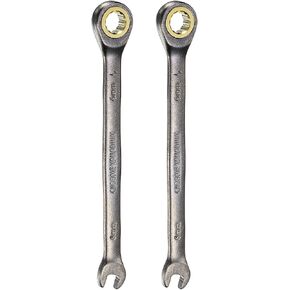 HARFINGTON 2Pcs Ratcheting Wrench 12mm Metric Open End Wrench 90-Teeth CR-V Steel Nickel Plated Fixed Head Combination Ratchet Wrench for Fasteners Nut Bolt