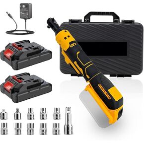 Cordless Ratchet Wrench, 3/8 Electric Ratchet Tool Kit, 21V Battery Powered Socket Wrench, 1/4in Drive Adapter, Extension Bar, 7 Sockets, Built-in LED Light