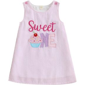 Baby Girls First Birthday Outfit 1st Birthday Cake Smash Dress Sleeveless Embroidery One Year Old Dress