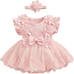 Little Princess Birthday Party Dress Embroidery Flower Lace Tutu Romper Dress Infant Baby Girl Clothes Outfits