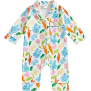 woshilaocai Easter Pajamas Baby Boy Girl Button Down Pjs Romper Cute Toddler Spring Summer Sleepwear