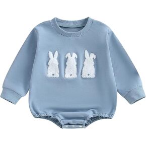 Newborn Baby Girl Cute Easter Romper Casual Clover Bunny Pattern Embroidery O-neck Long Sleeve Jumpsuit Sweatshirts