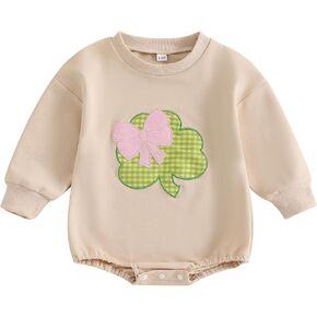 حديثي الولادة طفلة لطيف عيد الفصح رومبير غير رسمية البرسيم أرنب نمط التطريز O-رقابة طويلة الأكمام من البلوزات in Kuwait