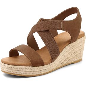mysoft Women's Platform Espadrille Wedge Sandals Open Toe Elastic Ankle Strap Crisscross Slip on Summer Shoes