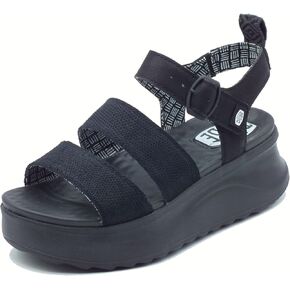 Hey Dude 43198 Delray Buckle Women's Classic Black Fabric High Wedge Sandals