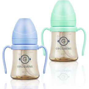 GROSMIMI PPSU Spill Proof Magic Sippy Cup 6 oz Bundle (Skyblue,Aquagreen) 2 Pack
