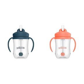 Dr. Brown's Milestones Baby’s First Straw Cup, Training Cup with Weighted Straw, Dark Blue, 6m Milestones Baby’s First Straw Cup, Training Cup with Weighted Straw, Coral, 6m+