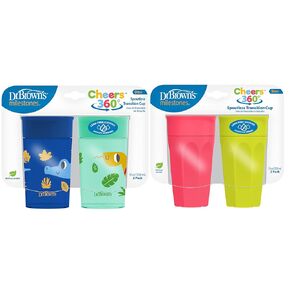 Dr. Brown's Milestones Cheers 360 Training Cup for Toddlers & Babies, Leak-Free Sippy Cup, Pink/Turq Spoutless Transition Travel Friendly Cup