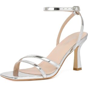 Mostrin Strappy Heels for Women Lace Up Ankle Strap Square Open Toe Heels Stiletto High Heeled Sandals for Party, Prom, Daily, Wedding