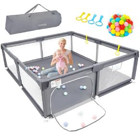 75" ×51" Large Baby Playpen,Fence for Baby Pack and Play, Playard for Babies and Toddlers,Sturdy Play Pen with Soft Breathable Mesh for Indoor & Outdoor,CPSC Certified,Grey