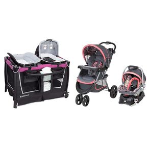 Baby Trend Retreat Nursery Center, Mulberry and Nexton Travel System, Coral Floral Bundle with Bassinet, Changing Table, and Infant Car Seat