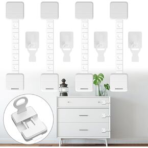 4-Pack Child Proof Cabinet Locks with Keys - 3M Adhesive Baby Proofing Locks Adjustable Safety Latches Drawer Locks, No Drill Installation for Kitchen, Drawers, Cabinets