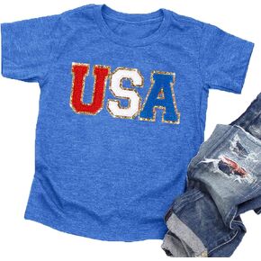 4th of July Shirts Toddler America Flag Tee Patriotic Tops Loves Jesus and American T-Shirt USA Red White Blue T Shirt