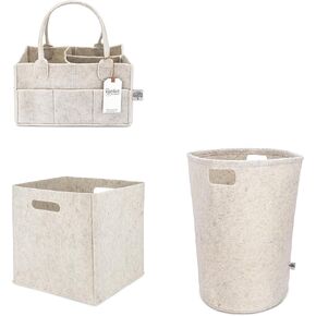 Parker Baby Co. Bundle Gift Set - Felt Collection - Includes Diaper Caddy, Large Laundry Hamper, Storage Cube Bin - White
