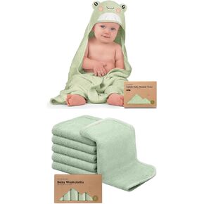 KeaBabies Baby Hooded Towel and Baby Washcloths for Newborn, Kids - Baby Towel, Toddler Towels, Hooded Towels for Baby - Bath Baby Towels, Face Towel, Face Cloths