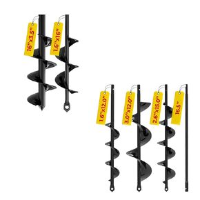 K-Brands 5-Pack 2 Pack 1.6 x 16 Inch & 3.5 x 16 Inch Set+3 Pack with Extension Auger Drill Bit for Planting– Garden Spiral Hole and Bulb Planter Tool for Umbrella Holes - Compatible with 3/8 Inch Hex
