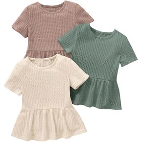 SOLY HUX Toddler Girl's Cute Clothes Ruffle T-Shirts 3 Packs Summer Tops Knitted Short Sleeve Tees