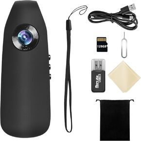 1080P HD Mini Body Camera, 128GB Wearable Body Cam with Loop Recording & Night Vision, Police-Grade Magnetic Pocket Camera for Security, Cycling, Pets | Ultra-Portable, Hands-Free Design