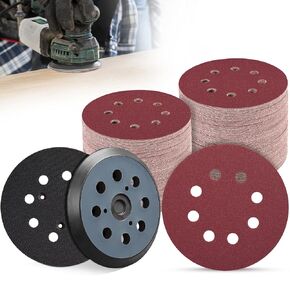 2 Pcs 5 Inch 8 Hole Sander Pad 3 Screw Holes Hook and Loop Sanding Pad and 100 PCS 5 Inch Sanding Discs 220 Grit