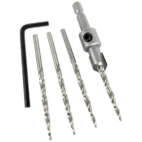#6 (9/64") Tungsten Carbide Tipped Countersink Drill Bit with 3 Replacement Tapered Drill Bit and Allen Wrench