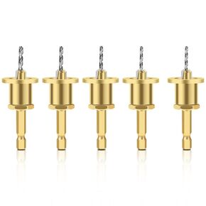 WSOOX 5PCS Countersink Drill Bit Set with Depth Stop 1/4" Hex Shank Adjustable Depth Stop #4, 6, 8, 10, 12,Countersink Drill Bit Set