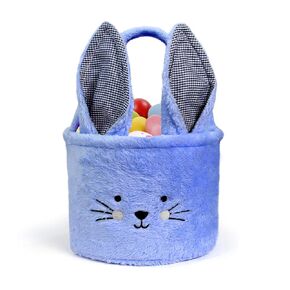 Faylapa Easter Bunny Basket Bags,Plush Easter Bunny Baskets with Plaid Long Plush Ear, Personalized Easter Eggs Basket for Party Decorations Candy Gifts-Blue