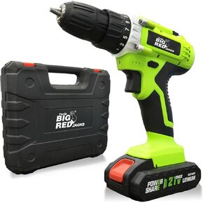 BIG RED LL-01-3 Torin 21V Cordless Power Drill Set: 3/8"Keyless Chuck, 2 Variable Speed, 25+1 Position, Electric Drill for Drilling and Screwing