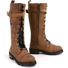 Milwaukee Leather Women's Brown Leather 14" Tall Motorcycle Lace-Up High-Rise Boots MBL9358-8.5