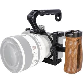 NICEYRIG A6700 Camera Cage with Top Handgrip, Wooden Side Handle for Sony Alpha A6700, DSLR Video Rig Stabilizer with Quick Release Plate for Arca-Style Cold Shoes