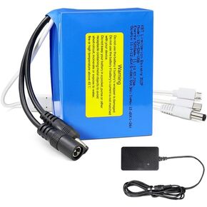 KBT 12V 2600mAh Rechargeable Lithium Battery Pack with Charger & DC5521 Connector & 5V Output 3-in-1 Charging Port for 12V Devices, Mobile Phone, RC Car, Boat, Fan, Radio, CCTV Camera