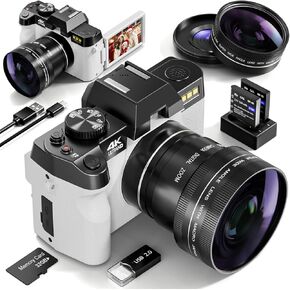 4K Digital Cameras for Photography, 48MP Vlogging Camera for YouTube with WiFi, 180° Flip Screen Compact Camera with Flash, 16X Digital Zoom Travel with Wide-Angle &Macro Lens
