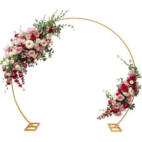 Liacere Wokceer Wedding Arch 7*8FT Round Backdrop Stand Gold Metal Circle Backdrop Stand Circle Balloon Arch Stand Frame for Birthday Party Bridal Shower Anniversary Ceremony Candy Tables Celebration