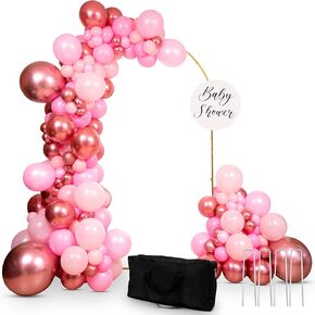 7'2" Gold Metal Arch Backdrop Stand for Weddings, Birthdays, Holidays - Easy Assembly, Lightweight With Storage Bag and Anchoring Pieces
