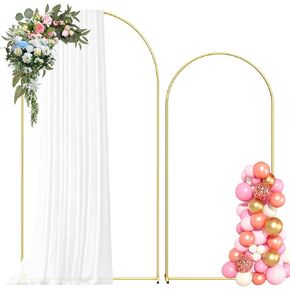 Metal Arch Backdrop Stand, 7.2FT+6FT Gold Wedding Arch Frame, Set of 2 Wedding Arch Backdrop Stand, Balloon Arch Backdrop for Wedding Birthday Party Baby Shower Graduation Ceremony Decor