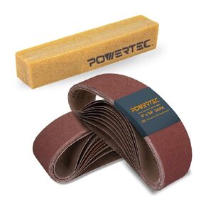 POWERTEC Abrasive Cleaning Stick w/ 24PK, 4 x 24 Inch Sanding Belts, 4 Each of 60 80 120 180 240 400 Grits, Aluminum Oxide Belt Sander Sanding Belt Assortment for Oscillating Belt and Spindle Sander