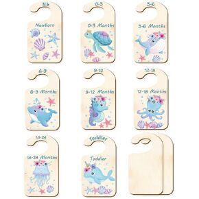 CRASPIRE 10Pcs Wood Baby Wardrobe Dividers Ocean Size Divider Closet Organizers Turtle Seahorse Clothes Whale Shell Nursery Decor from Newborn to 36 Month Hanger Baby Infant for Newborn Baby Shower