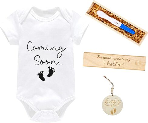 Surprise Pregnancy Announcements for Dad Pregnancy Test Keepsake Box Wooden Baby Announcement Coming Soon Baby Bodysuit Pregnancy Reveal Baby Gift Sets for for Husband Grandparents in Kuwait